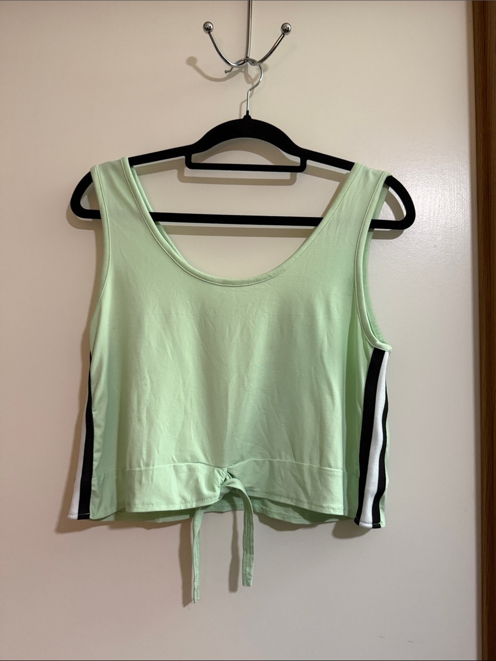 Tie-Front Mint Green Tank with Sporty Side Stripes